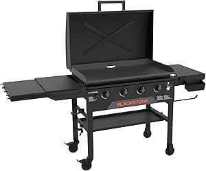 Blackstone 2322 Original 36" Griddle with X-Braced Hood and Omnivore Griddle Plate, Powder Coated Steel, Black