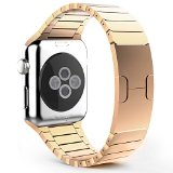 Apple Watch Band MoKo Stainless Steel Replacement Smart Watch Band Link Bracelet with Double Button Folding Clasp for 42mm Apple Watch All Models - Rose GOLDEN Not Fit iWatch 38mm Version 2015