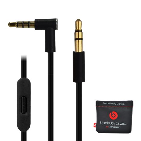 Replacement Audio Cable Cord w/ In-line Remote & Microphone   Original Replacement Leather Pouch Bag for Beats by Dr Dre Headphones Solo Studio Pro Detox Wireless Mixr Executive (Black)