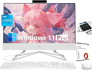 HP 23.8" FHD Display All-in-One Deskto - Intel Core i3-1115G4(2-core) Processor, 16 GB RAM, 512GB Storage, Windows 11 Pro & Microsoft Office Pro & 8-in-1 DVD Drive, Snow White