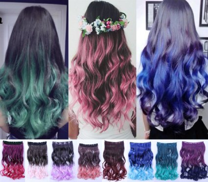 ACELIST® New Two Tone One Piece Long Synthetic Thick Hair Extensions Curl/Curly/Wavy Clip-on Hairpieces 13 Colors (Purple to Light Purple #5)