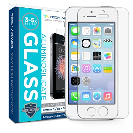 iPhone 5 Screen Protector, Tech Armor Apple iPhone 5C / 5S / 5 / SE Prime Screen Protector made with Accessory Glass 2 By Corning (0.2mm)