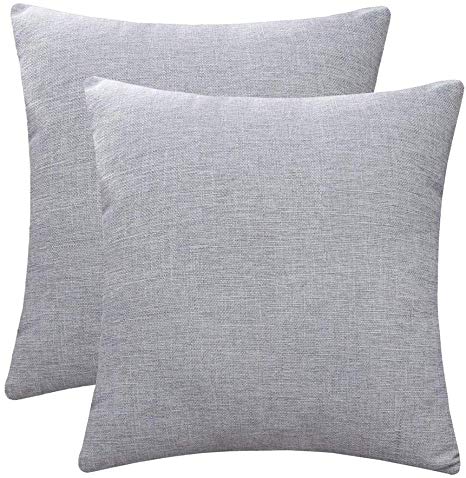 Jepeak Comfy Throw Pillow Covers Cushion Cases Pack of 2 Cotton Linen Farmhouse Modern Decorative Solid Square Pillow Cases for Couch Sofa Bed (Light Grey, 18 x 18 Inches)