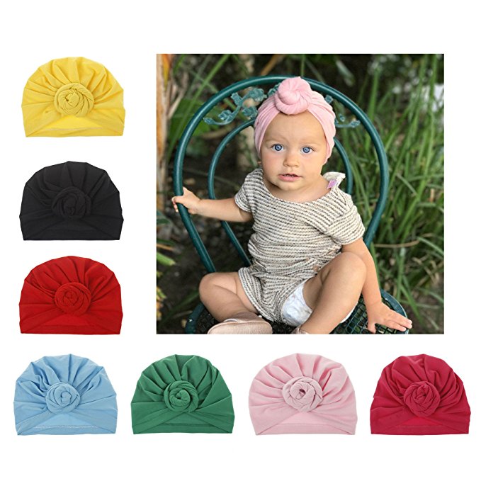 Upsmile 7 Pieces Adorable Baby Knot Headbands Newborn Elastic Sretch Head Wrap Baby Hat