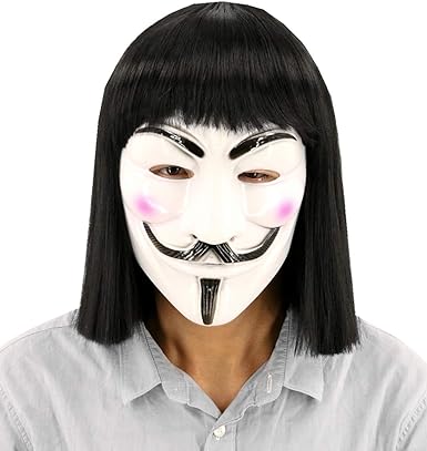 Topcosplay Unisex Hacker Anonymous Guy Fawkes Mask and Wig for V for Vendetta Mask