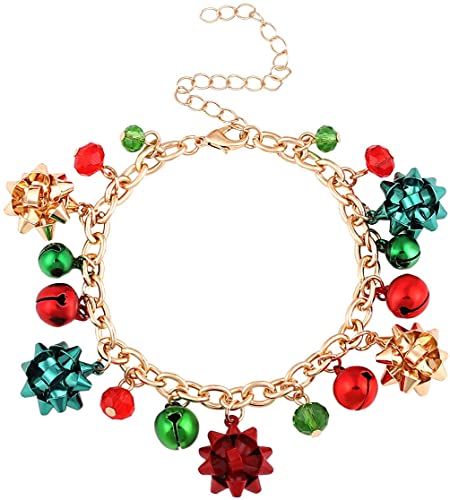 ALEXY Christmas Bracelets for Women X-Mas Bow Charm Bracelets Jingle Bell Link Bracelets for Girls Kids