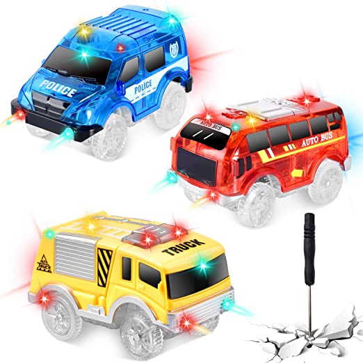 Tracks Cars Replacement only, Toy Cars for Magic Tracks Glow in The Dark,  Racing Car Track Accessories with 5 Flashing LED Lights, Compatible with