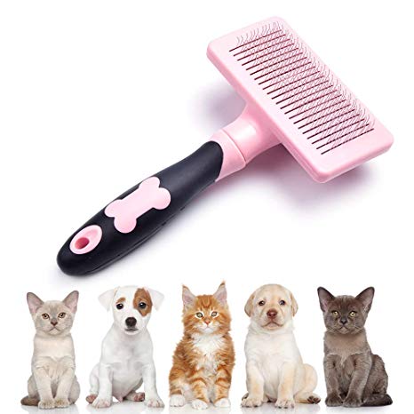HATELI Pet Self Cleaning Slicker Brush for Cat & Dog Grooming Brushes for Shedding，Automatic Deshedding Tool for Shedding Long and Short Fur