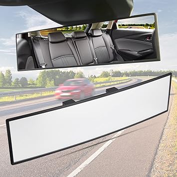 JoyTutus Rear View Mirror, Universal 11.81 Inch Panoramic Convex Rearview Mirror, Interior Clip-on Wide Angle Rear View Mirror to Reduce Blind Spot Effectively for Car SUV Trucks -Clear