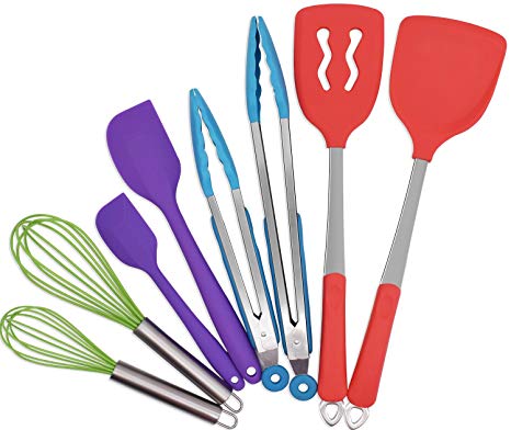 Kitchen Utensils Silicone Cooking Utensils Set for Nonstick Cookware Heavy Duty Heat Resistant Spatula Set Kitchen Tools and Gadgets Turner Whisk Serving Tong with Stainless Steel by TWICHAN