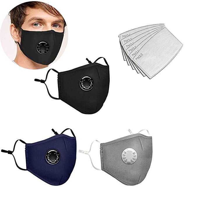 Face Bandanas with Breathing valve and Activated Carbon Filter Replaceable Health Protection for Adults (3pcs   6Filter)