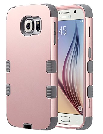 Galaxy S6 Case,S6 Case, ULAK Shock Resistant Hybrid Soft Silicone Hard PC Cover Case for Samsung Galaxy S6, [Will NOT Fit S6 Active] (Rose Gold/Gray)