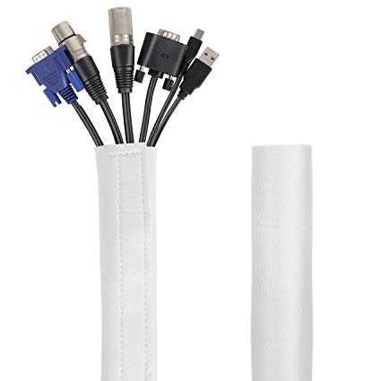 Kootek 118" Cable Management Sleeves, Neoprene Cable Organizer Wrap Flexible Cord Cover Wire Hider Reversible Black & White, Cuttable by Yourself for TV Computer Office Theater (White)