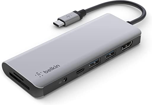 Belkin 7-in-1 MultiPort USB C Hub (with 4K HDMI, USB-C, 2 x USB A, 3.5mm Audio, SD 3.0 Slot, and micro-SD 3.0 for MacBook Pro, MacBook Air, iPad Pro, XPS and More), AVC009BTSGY