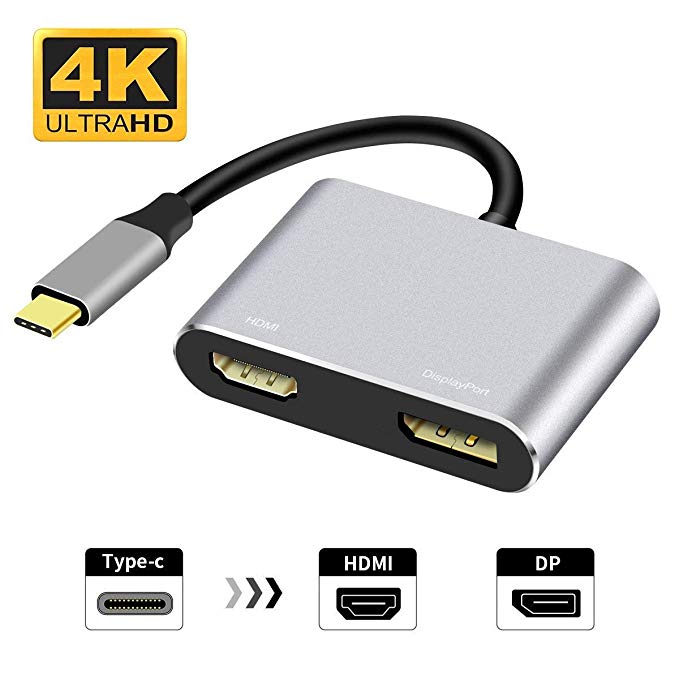 USB C to HDMI Displayport Adapter 4K @60Hz, LC-dolida Type C to HDMI DP Dual Output Video Converter for 2018/2017 MacBook Pro,Samsung Galaxy Note8/Note9/S8/S8 /S9/S9 , Chromebook Pixel, DELL XPS