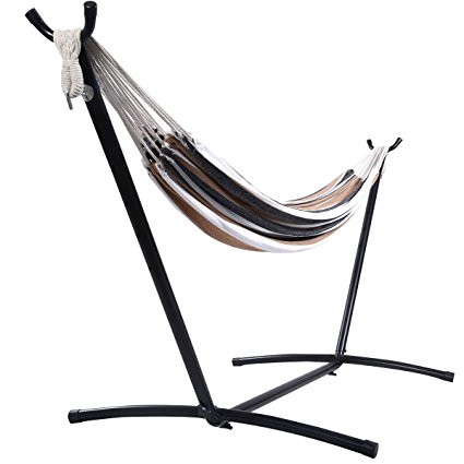 Giantex Double Hammock with Space Saving Steel Stand Includes Portable Carry Bag