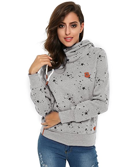 StyleDome Women Long Sleeve High Necke Pocket Pullover Hoodies Sweatshirts Coats