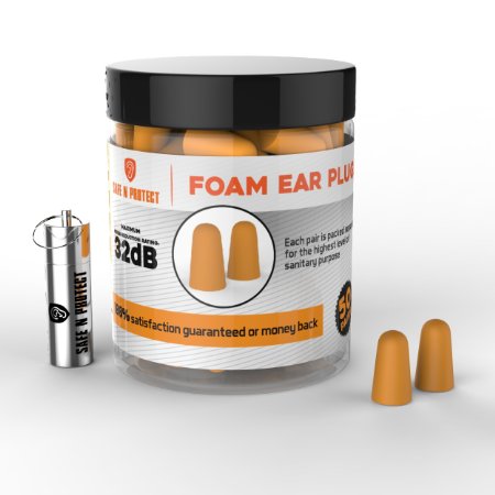 Earplugs - 50 Pairs individually wrapped   Bonus Aluminum Case - Best Premium Soft Foam Earplugs NRR 32 - For Sleeping - Hearing Protection - Construction - Concerts - Hunting- Shooting