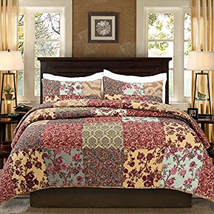 Luxury Retro Floral Stitching Cotton Patchwork Bedspread Sets Quilt Queen Size