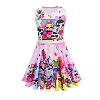 MagJazzy Little Girls Casual Dress Sleeveless Digital Printing Pageant Party Birthday Dress for Doll Surprised