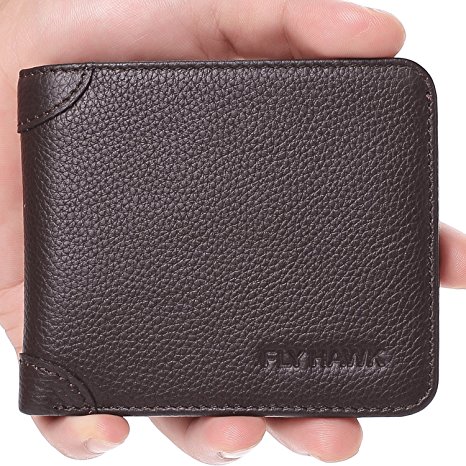 FlyHawk RFID Blocking Genuine Leather Wallets Mens Biford Mini&Slim Size Wallet