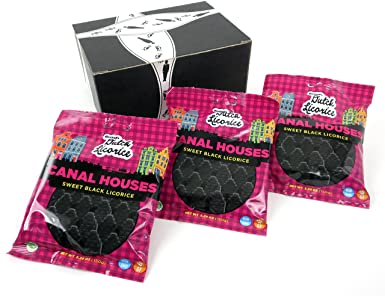 Gustaf's Gluten Free Black Licorice Canal Houses, 5.29 oz Bags in a BlackTie Box (Pack of 3)