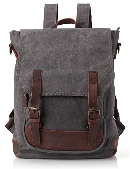 ZEKAR Vintage Waxed Canvas Leather Backpack, Multipurpose Daypacks