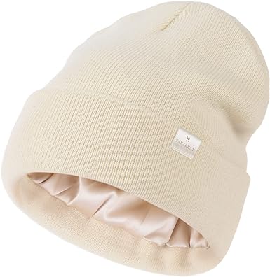 YANIBEST Womens Saitn Lined Knit Beanie Hat Acrylic Winter Hats for Women Men Silk Lining Soft Slouchy Warm Cuffed Beanie Hat