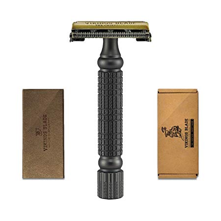 VIKINGS BLADE The Chieftain '5 BC' Double Edge Safety Razor, Raven Black & Vintage Bronze (Brass, Neutrally Aggressive)