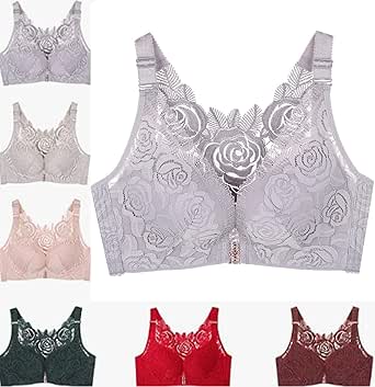 Floral Secrets Comfort Rose Bra, with Back Support Push Up Plus Size,Seamless Front Closure Lace Butterfly Daily Bras