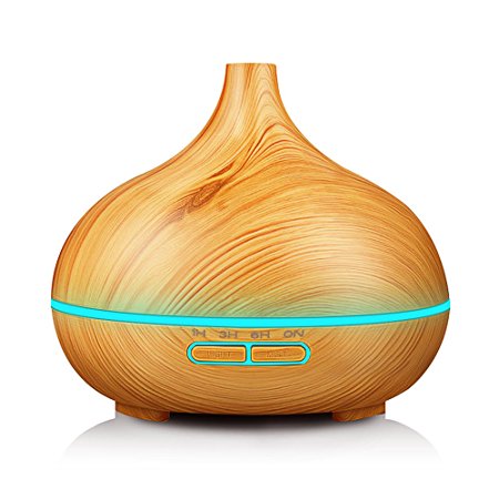 KBAYBO 300ML Electric Aromatherapy Essential oil Diffuser Cool Mist Humidifier with 7 Color LED light, Whisper-Quiet - for Office Home Bedroom Living Room Study Yoga Spa-Wood Grain