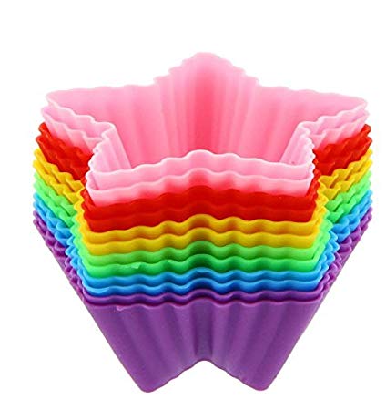 12 Pack - Silicone Cupcake Liners/Star Cupcake Liners - Colorful Assortment - 3 Inches
