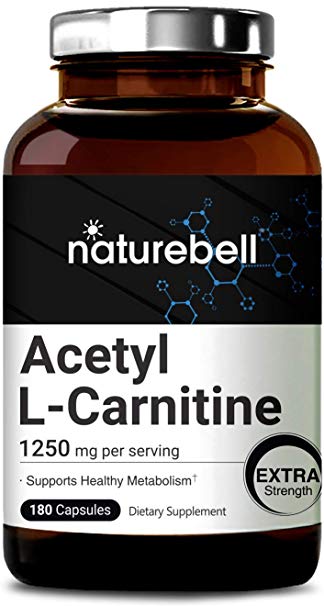 Maxium Strength Acetyl L-Carnitine, 1250mg Per Serving, 180 Capsules, Support Athletic Performance, Stamina and Metabolism, No GMOs, Made in USA