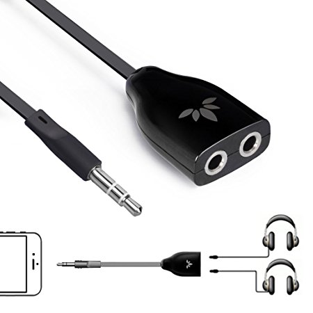 Avantree 3.5mm Headphone Splitter, AUX Stereo Headset / Earphones Y Audio Jack Adapter Cable, for iPhone iPod Samsung Smartphones Tablets MP3 Players-BLACK