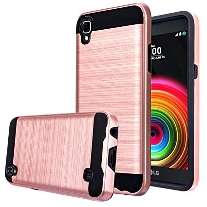 LG X Power / LG K210 / K6P Case With HD Scrren Protector, Aomax@ Hard Silicone Rubber Hybrid Armor Shockproof Protective Holster Cover Case For LG K210 (VLS ARMOR Rose Gold)