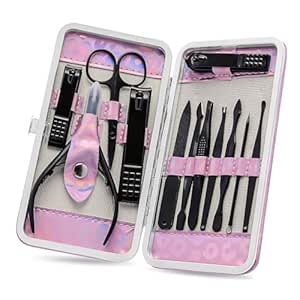 ANRUI Manicure Kit Nail Clippers Set Pedicure Kit, 12 Pieces Professional Grooming Kit, Stainless Steel Nail Care Kit for Women and Men with Luxurious Travel Case -Black