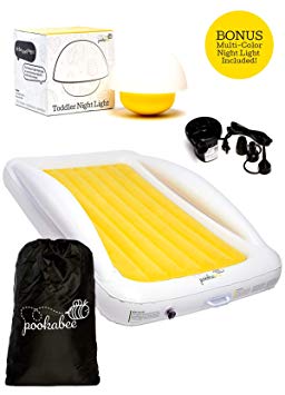 Pookabee Fast Inflatable Toddler Travel Bed with Safety Bumpers Bundle with Soft Silicone Touch Night Light. The Perfect Portable Air Mattress for Kids