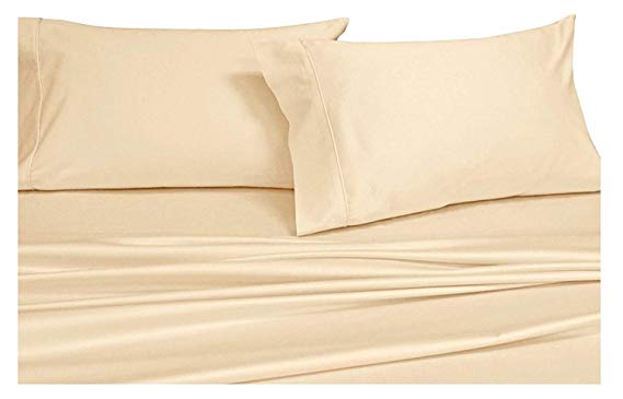 Royal Hotel Solid Ivory 600-Thread-Count Super-Deep 4pc Queen Bed Sheet Set 100% Cotton, Sateen Solid, Extra Deep Pocket