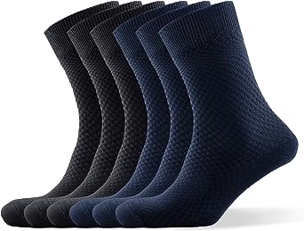 6 Pairs Bamboo Mens Socks, Moisture Wicking mens Dress Socks, Soft Breathable Bamboo Socks for Men, Navy/Gray/Black Socks