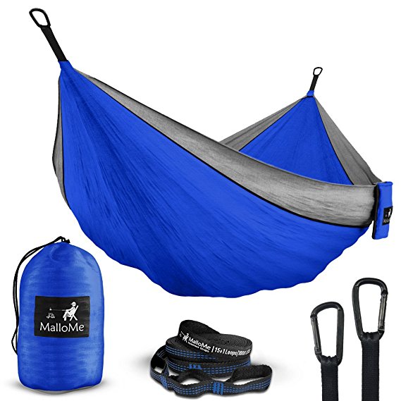 MalloMe Double Portable Camping Hammock - 27 Colors - Heavy Duty Tree Straps Included In Most Colors