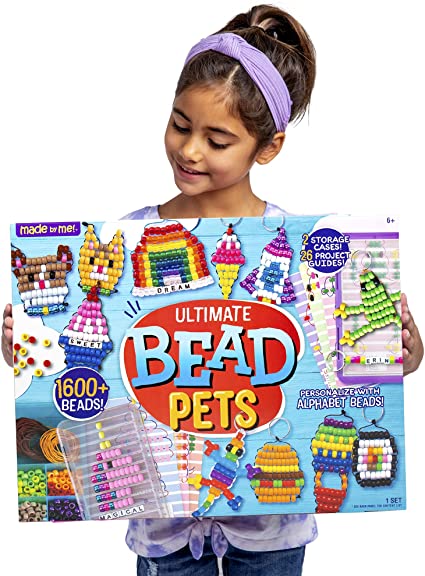 Made By Me Ultimate Bead Pets by Horizon Group USA, Bead Pets Crafts for Kids, Includes Over 1400 Beads, Cording, Keychains & Carabiner Clips, Design Templates, Storage Cases & More