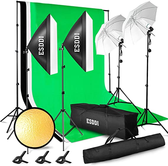 Système de Support de Fond d'ESDDI 3M x 2.6M avec La Toile de Fond, Kit d'Éclairage de Parapluie de 800W 5500K pour Le Produit de Studio de Photo, Le Portefeuille et Le Studio de Photographie