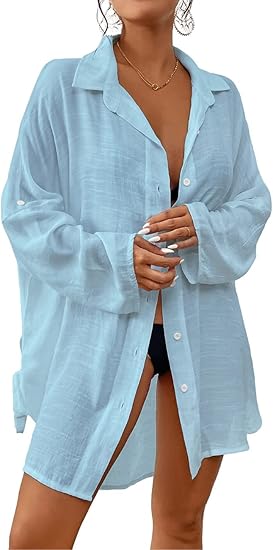 Bsubseach Women 2024 Swimsuit Cover Up Button Down Beach Shirt Blouse Tops