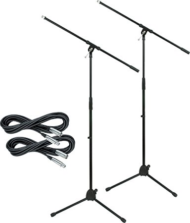 Musician's Gear Tripod Mic Stand with 20 Foot Mic Cable (2 Pack)