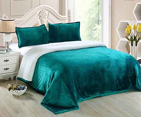 Chezmoi Collection Micromink Sherpa Reversible Throw Blanket (Twin, Teal)