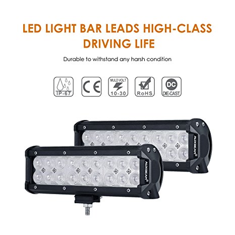Auxbeam 9” LED Light Bar 54W Off-road Lights Flood Beam Cree Chips Driving Light for Vehicle Pickup Car SUV Truck with Mounting Brackets （Pack of 2）