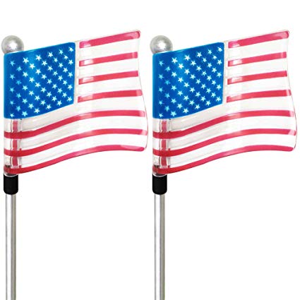 SolarDuke Solar US American Flag Stake Lights For Patriots Cemetery Outdoor Patio Garden Lawn Yard Decoration (2 Pack)