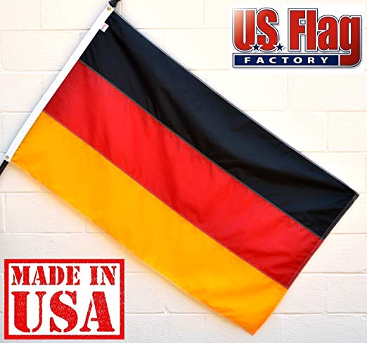US Flag Factory 3'x5' Germany German Flag (Sewn Stripes, Header & Grommets) - Outdoor SolarMax Nylon - 100% Made in America - Premium Quality