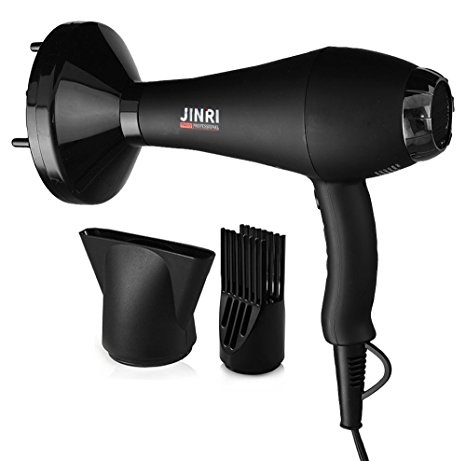 Jinri Salon Grade Professional Hair Dryer 1875W AC Motor Negative Ionic Ceramic Far Infrared Blow Dryer With 2 Speed and 3 Heat Settings Cold Shot Button, Diffuser and Straightening Comb Pik(Black)