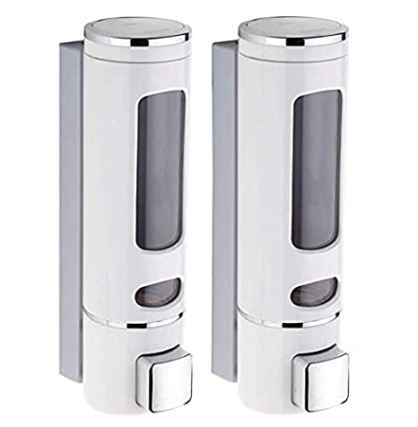 ASTER Cylindrical Multi Purpose Wall Mounted Liquid Soap/Shampoo/Hand Wash/Lotion/Conditioner/Sanitizer/Gel Dispenser for Home, Office Bathroom & Kitchen Sink(350 ml, ABS, White Color) (Pack of 2)